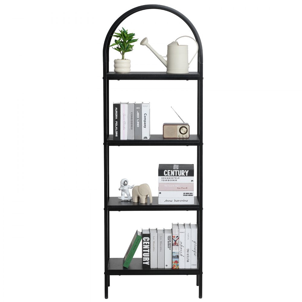 VEVOR Metal Bookshelf, 4-Tier Arched Industrial Bookshelf, Small Rustic Vintage Storage Bookcase with Open Shelves, Freestanding Display Shelving Unit Storage Rack, for Living room, Bedroom & Office