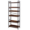 VEVOR Industrial Bookshelf, 6-Tier, Vintage Ladder Shelf Bookshelves and Bookcases, with Metal Frame, Book Organizer with Open Shelves, for Living Room, Bedroom, Kitchen, Home Office, Rustics Brown