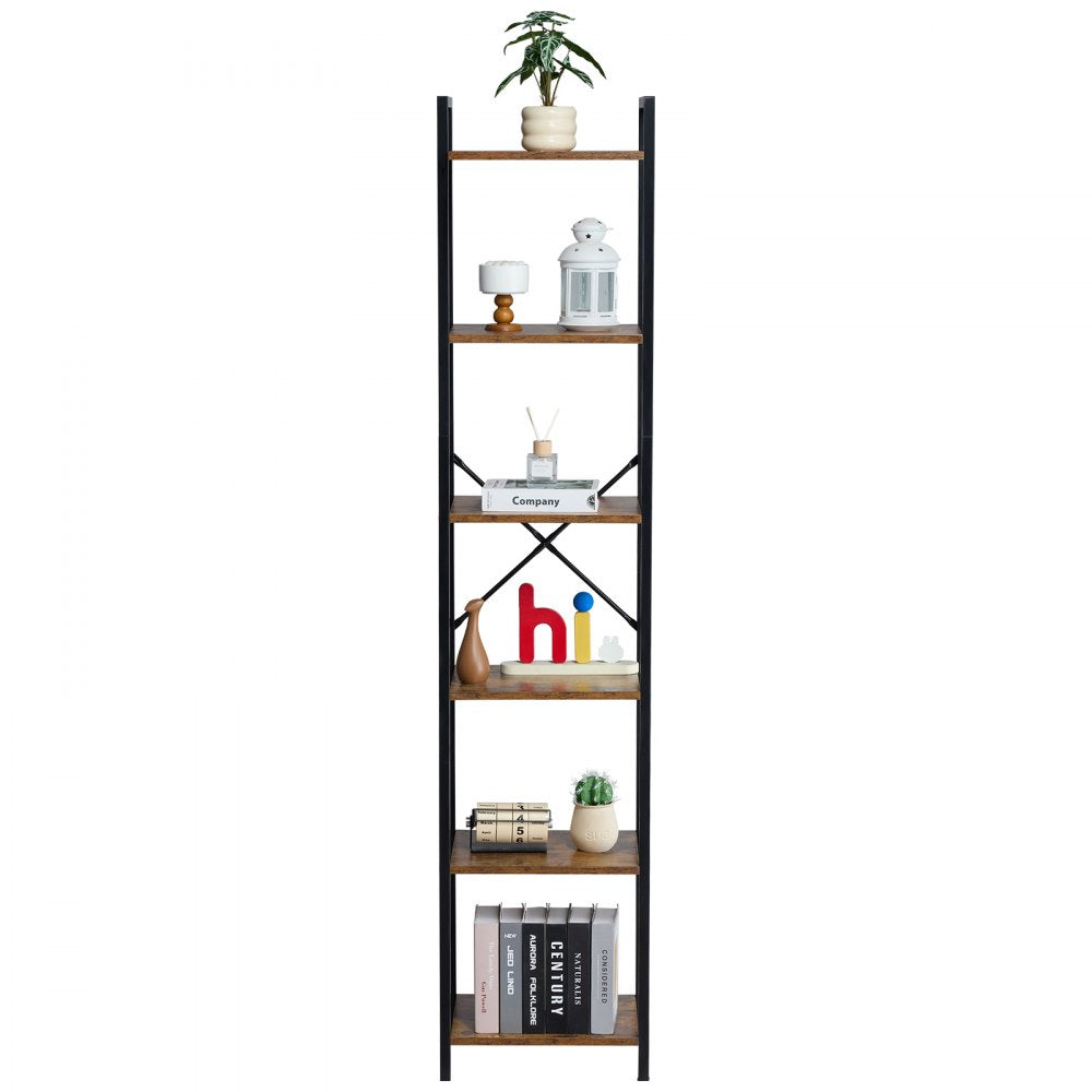 VEVOR Metal Bookshelf, 6-Tier Industrial Bookcase, Tall Narrow Rustic Vintage Storage Bookshelf with Open Shelves, Freestanding Display Shelving Unit Storage Rack, for Living room, Bedroom & Office