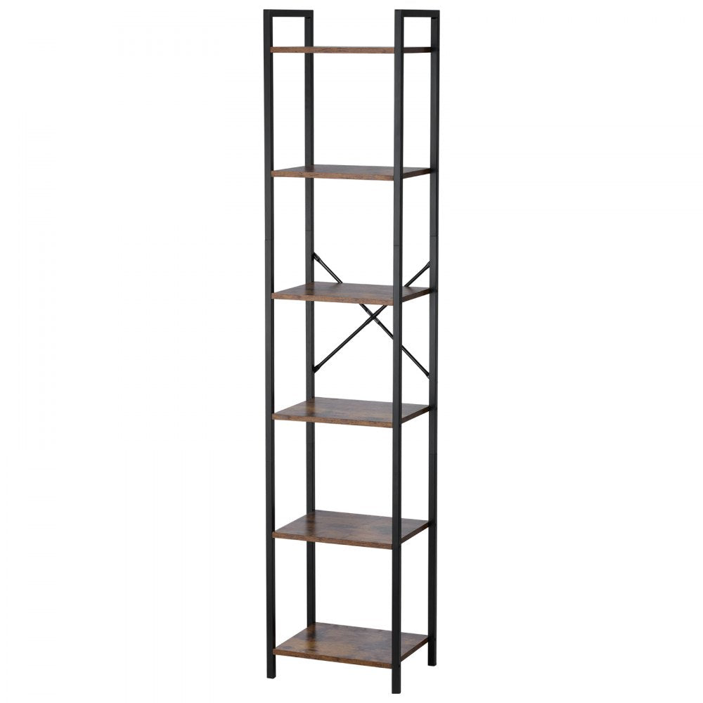 VEVOR Metal Bookshelf, 6-Tier Industrial Bookcase, Tall Narrow Rustic Vintage Storage Bookshelf with Open Shelves, Freestanding Display Shelving Unit Storage Rack, for Living room, Bedroom & Office