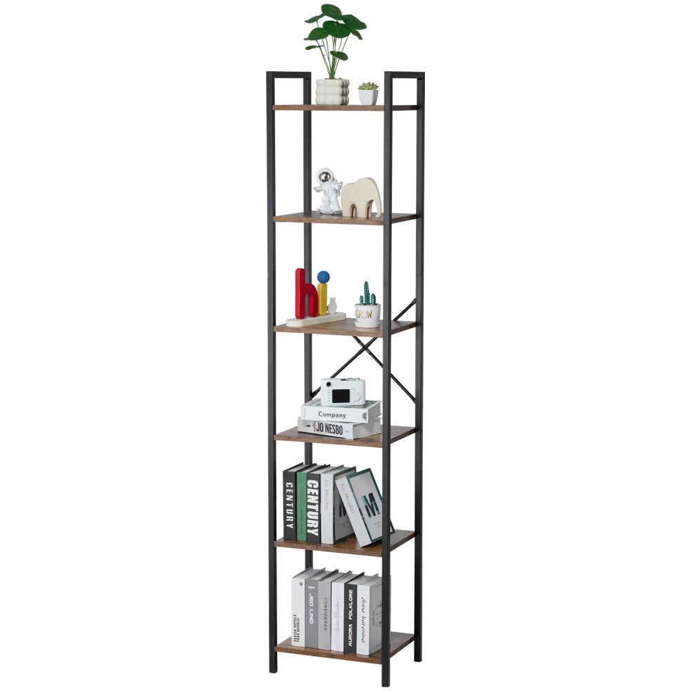 VEVOR Metal Bookshelf, 6-Tier Industrial Bookcase, Tall Narrow Rustic Vintage Storage Bookshelf with Open Shelves, Freestanding Display Shelving Unit Storage Rack, for Living room, Bedroom & Office