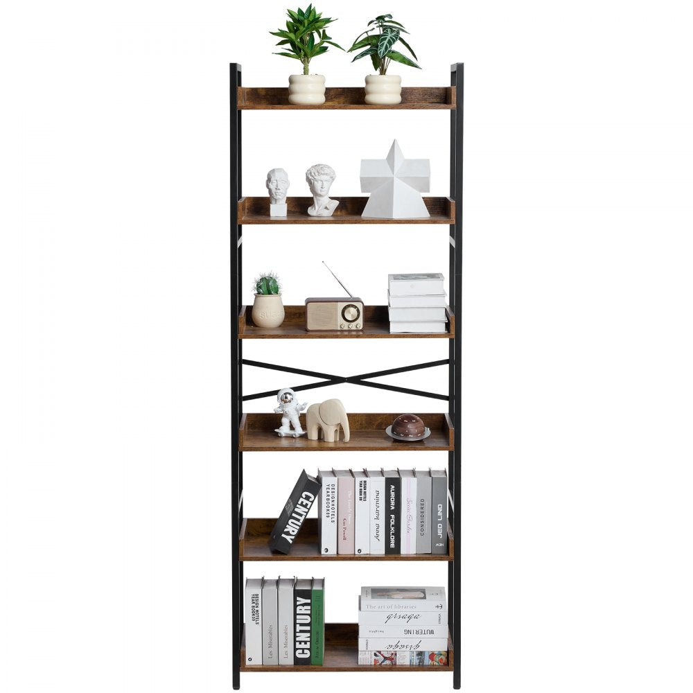 VEVOR Metal Bookshelf, 6-Tier Industrial Bookshelf, Tall Wide Rustic Vintage Storage Bookcase with Open Shelves, Freestanding Display Shelving Unit Storage Rack, for Living room, Bedroom & Office