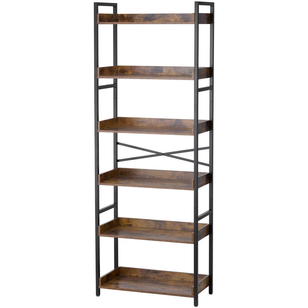 VEVOR Metal Bookshelf, 6-Tier Industrial Bookshelf, Tall Wide Rustic Vintage Storage Bookcase with Open Shelves, Freestanding Display Shelving Unit Storage Rack, for Living room, Bedroom & Office