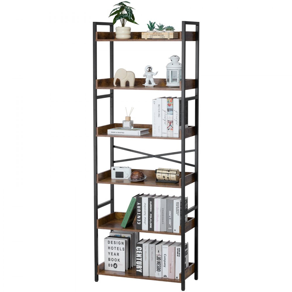 VEVOR Metal Bookshelf, 6-Tier Industrial Bookshelf, Tall Wide Rustic Vintage Storage Bookcase with Open Shelves, Freestanding Display Shelving Unit Storage Rack, for Living room, Bedroom & Office