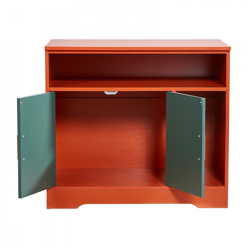 VEVOR Cat Litter Box Enclosure, 31 in Hidden Litter Box Cabinet with Shelf & Storage, Modern Style Indoor Cat Washroom, Wooden Kitty House Furniture End Table, Fit Most Litterboxes, Red & Green