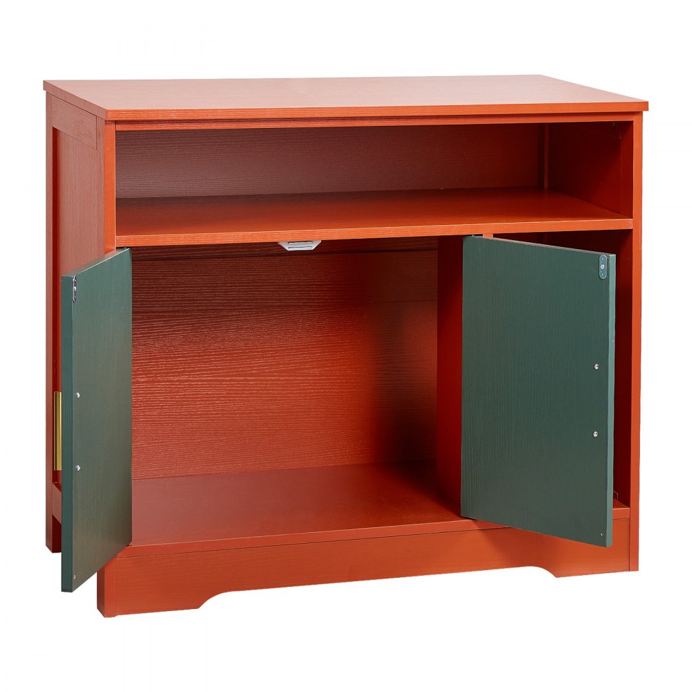 VEVOR Cat Litter Box Enclosure, 31 in Hidden Litter Box Cabinet with Shelf & Storage, Modern Style Indoor Cat Washroom, Wooden Kitty House Furniture End Table, Fit Most Litterboxes, Red & Green
