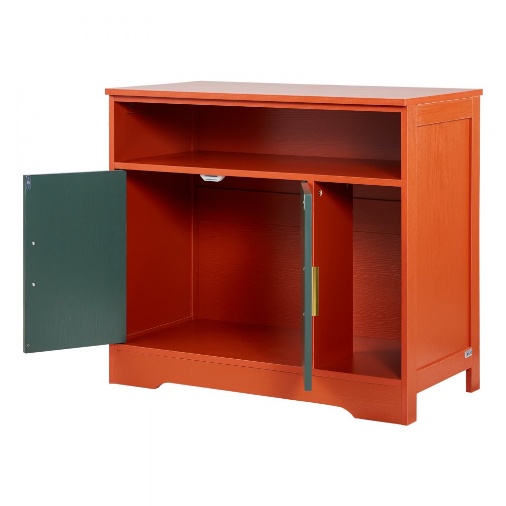 VEVOR Cat Litter Box Enclosure, 31 in Hidden Litter Box Cabinet with Shelf & Storage, Modern Style Indoor Cat Washroom, Wooden Kitty House Furniture End Table, Fit Most Litterboxes, Red & Green