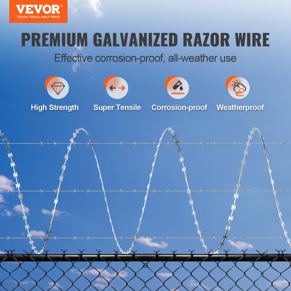 VEVOR Razor Wires, 147 ft Razor Barbed Wire, 3 Rolls Razor Wire Fencing Razor Fence, Razor Ribbon Barbed Wire Galvanized Razor Wire Fence, Rolls Razor for Garden
