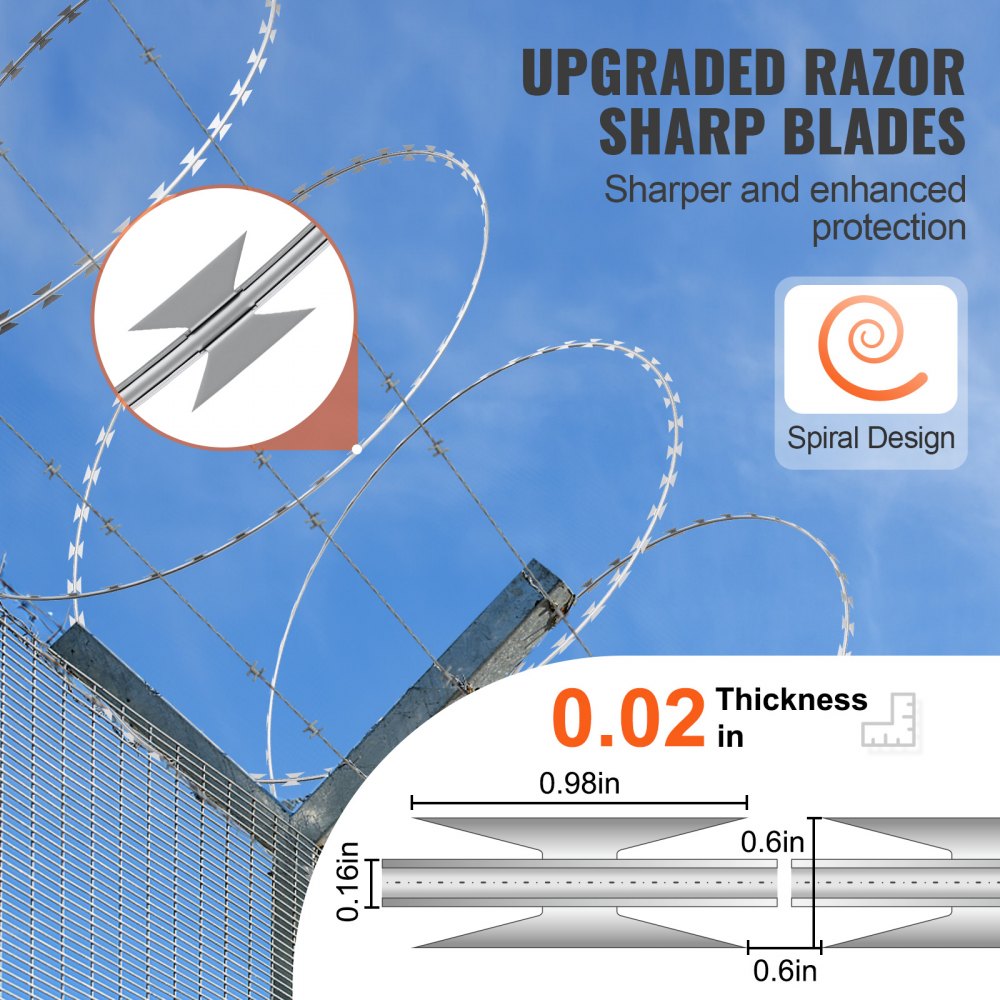 VEVOR Razor Wires, 147 ft Razor Barbed Wire, 3 Rolls Razor Wire Fencing Razor Fence, Razor Ribbon Barbed Wire Galvanized Razor Wire Fence, Rolls Razor for Garden