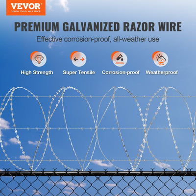 Vevor Razor Wire 147' Double Spiral Galvanized Security Fencing 3 Roll ...