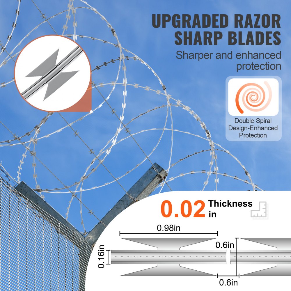 VEVOR Razor Wires, 147 ft Razor Barbed Wire, 3 Rolls Razor Wire Fencing Razor Fence, Double Spiral Razor Ribbon Barbed Wire Galvanized Razor Wire Fence, Rolls Razor for Garden
