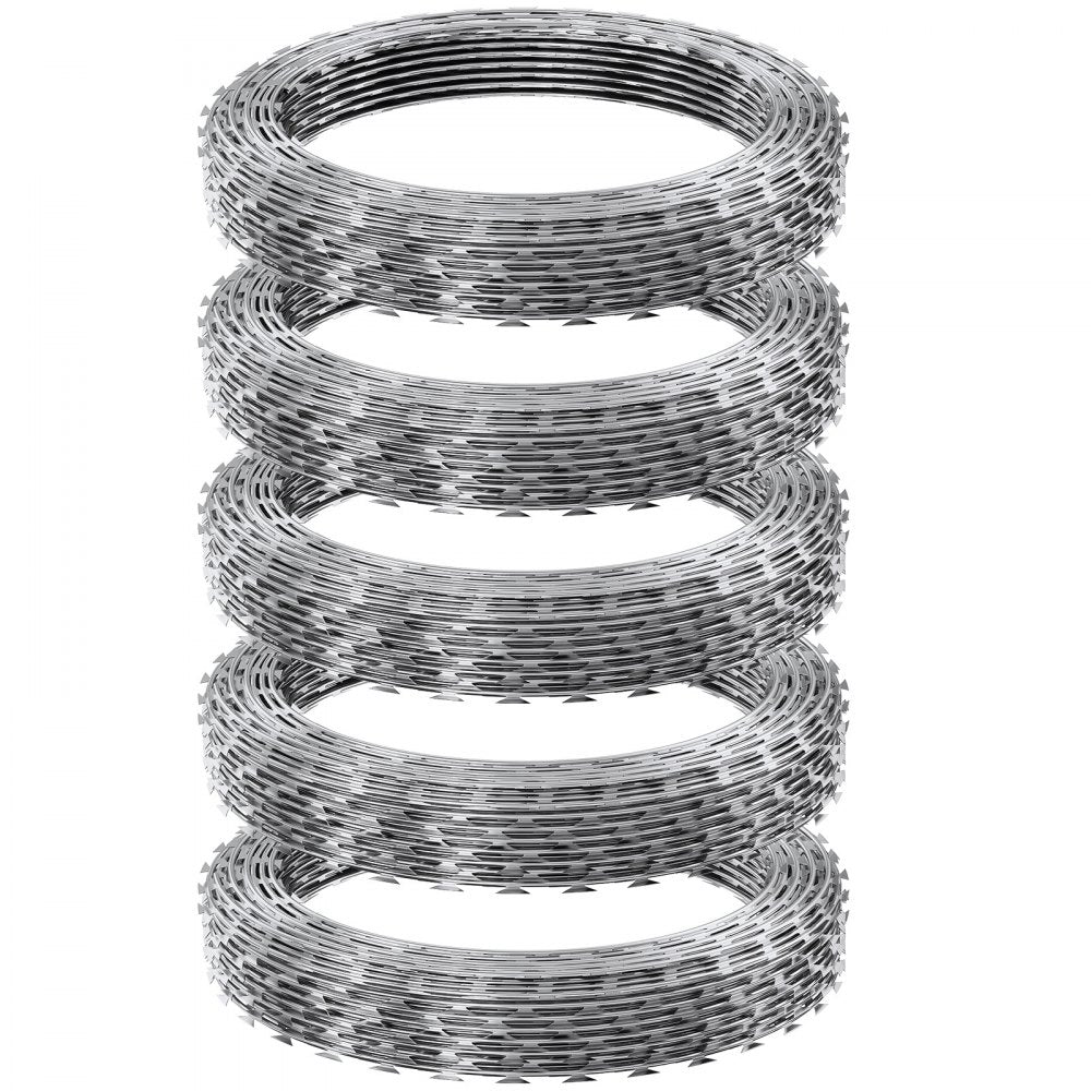 VEVOR Razor Wires, 246 ft Razor Barbed Wire, 5 Rolls Razor Wire Fencing Razor Fence, Razor Ribbon Barbed Wire Galvanized Razor Wire Fence, Rolls Razor for Garden
