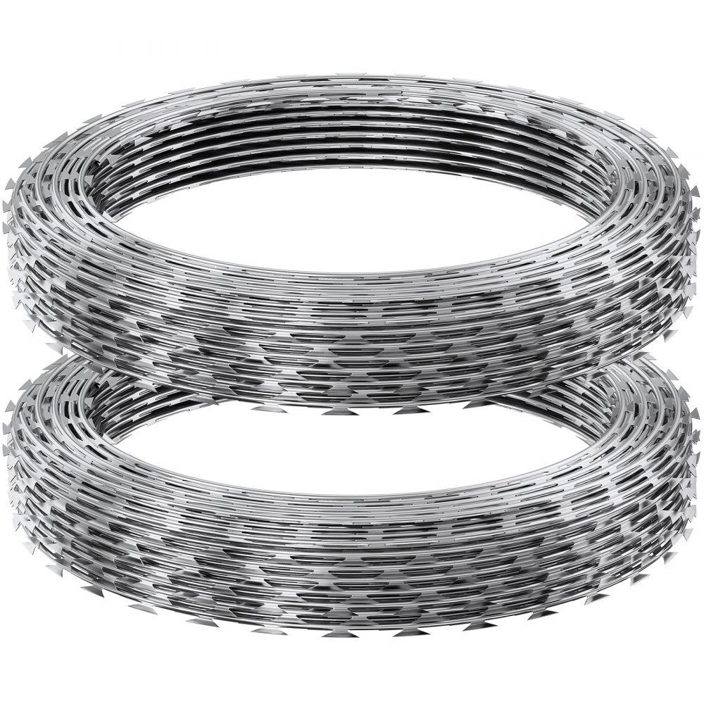 VEVOR Razor Wires, 98 ft Razor Barbed Wire, 2 Rolls Razor Wire Fencing Razor Fence, Razor Ribbon Barbed Wire Galvanized Razor Wire Fence, Rolls Razor for Garden