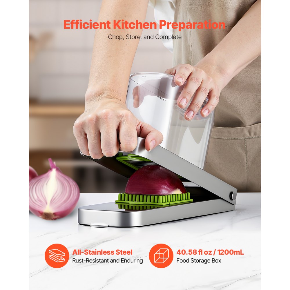 VEVOR Vegetable Chopper, Food Veggie Cutter with 3 Stainless Steel Blades, Onion Slicer with Container, Salad Potato Dicer Kitchen Gadgets & Essentials Home Appliances Tools for Easy DIY, Silver