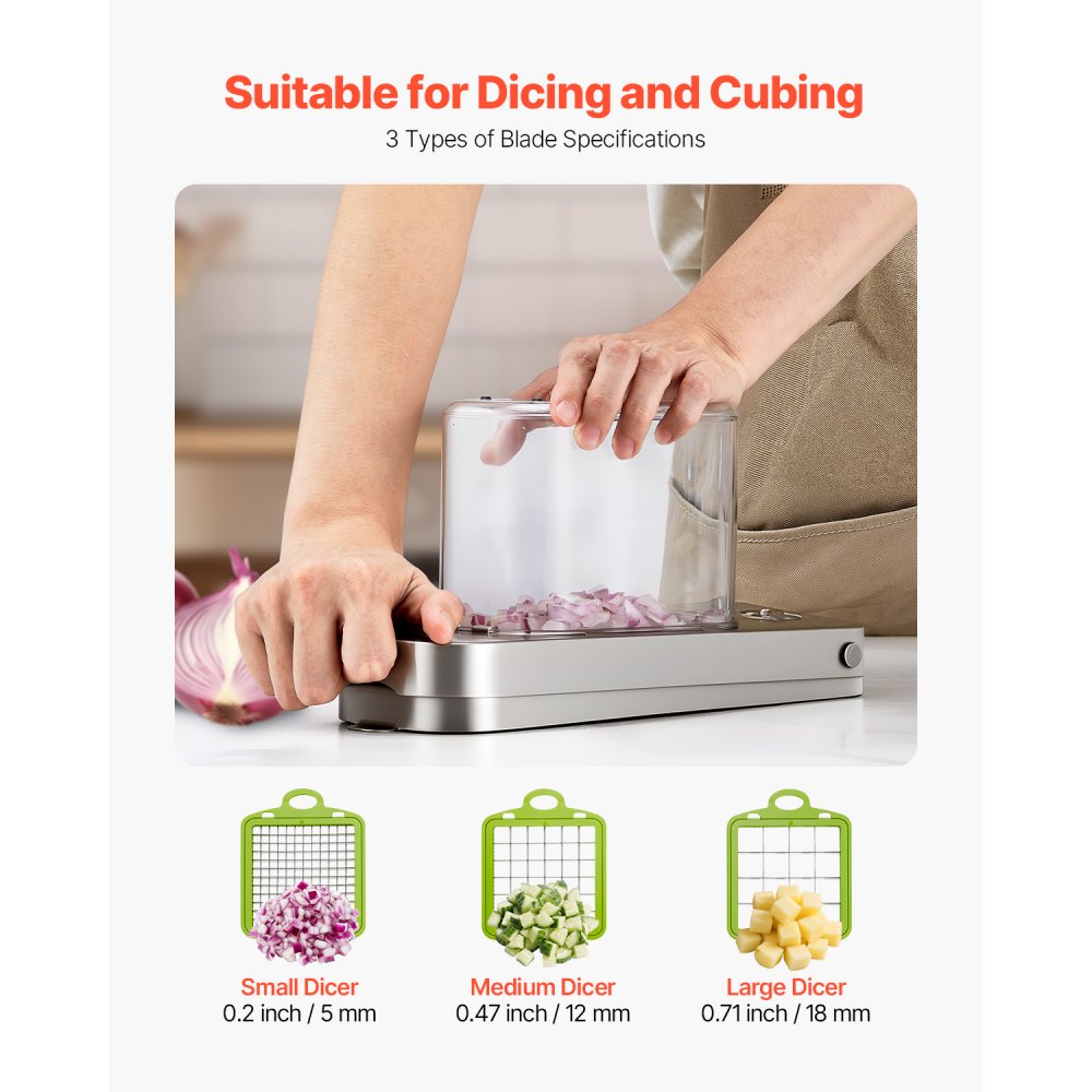 VEVOR Vegetable Chopper, Food Veggie Cutter with 3 Stainless Steel Blades, Onion Slicer with Container, Salad Potato Dicer Kitchen Gadgets & Essentials Home Appliances Tools for Easy DIY, Silver