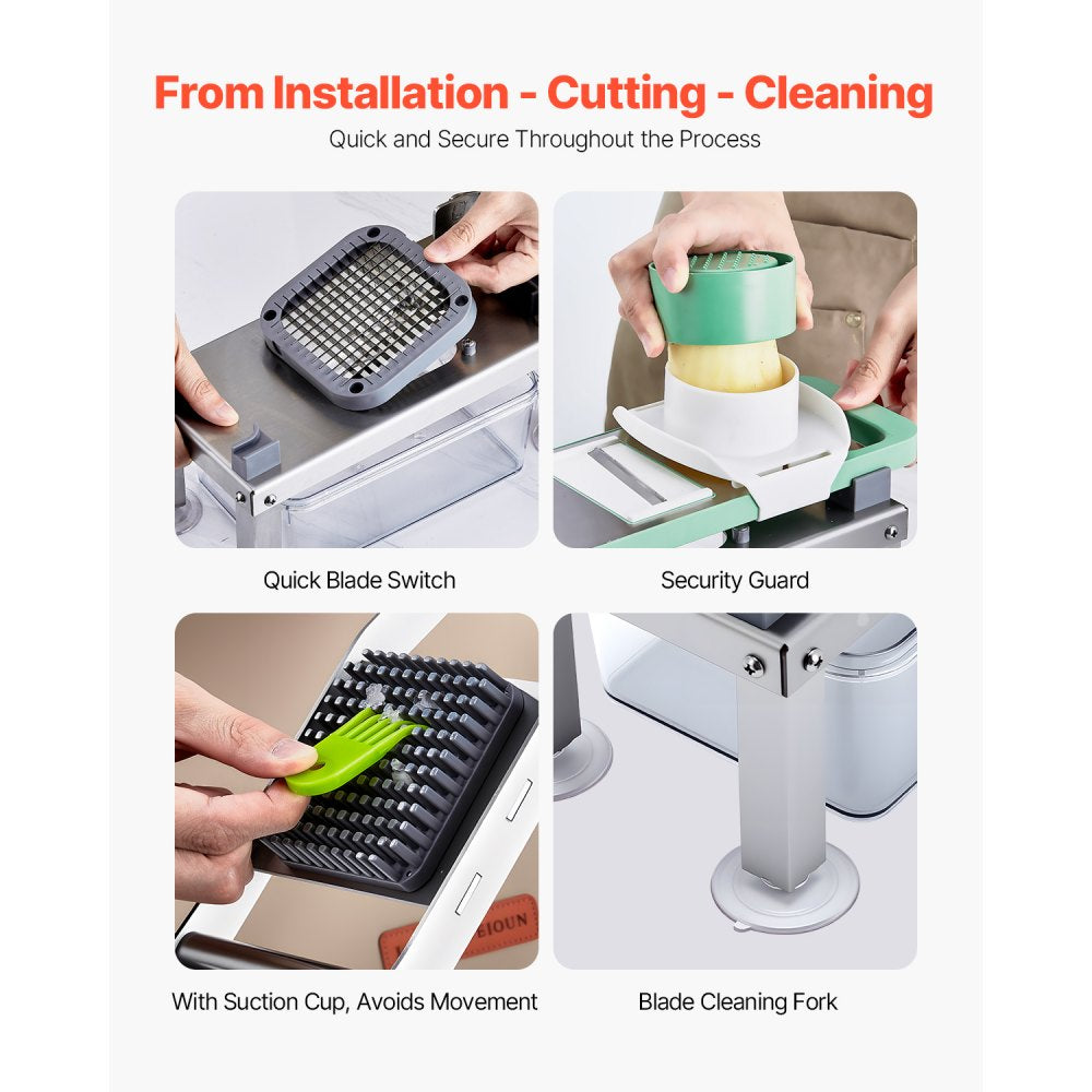 VEVOR Vegetable Chopper Mandoline Slicer, All-in-1 Food Veggie Cutter with 8 Stainless Steel Blades, Cheese Grater Onion Potato Salad Dicer with Container,Kitchen Gadgets&Essentials Home Appliances
