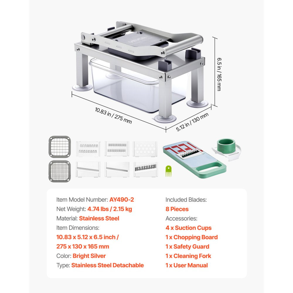 VEVOR Vegetable Chopper Mandoline Slicer, All-in-1 Food Veggie Cutter with 8 Stainless Steel Blades, Cheese Grater Onion Potato Salad Dicer with Container,Kitchen Gadgets&Essentials Home Appliances