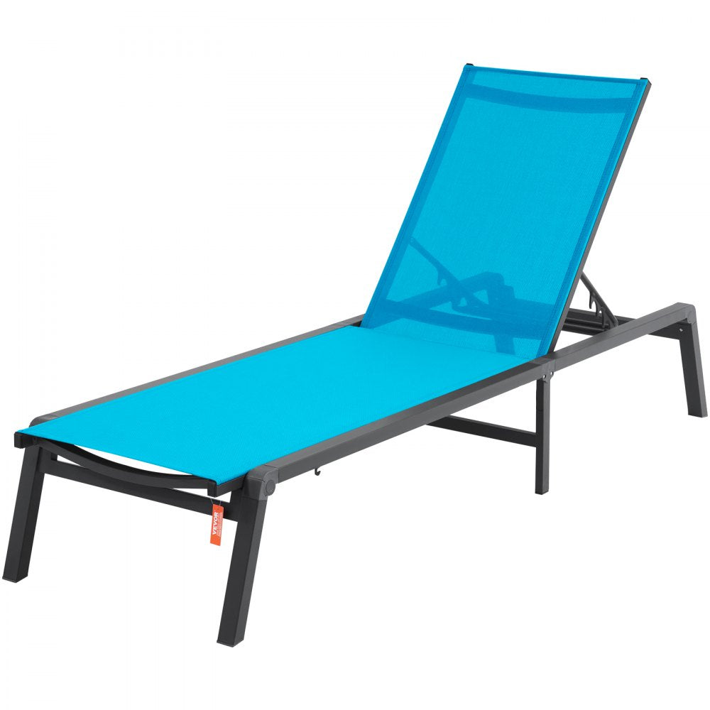 VEVOR Chaise Lounge Chair Outdoor, Aluminum Patio Lounge Chair with Adjustable 5-Position, Folding Pool Lounge Chair Recliner and Full Flat Tanning Chair for Patio, Beach, Pool, Blue