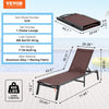 VEVOR Chaise Lounge Chair Outdoor, Aluminum Patio Lounge Chair with Adjustable 5-Position, Folding Pool Lounge Chair Recliner and Full Flat Tanning Chair for Patio, Beach, Pool, Brown