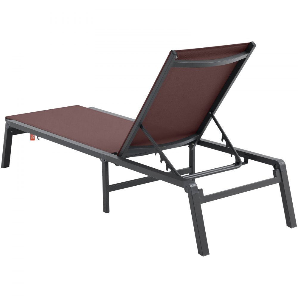 VEVOR Chaise Lounge Chair Outdoor, Aluminum Patio Lounge Chair with Adjustable 5-Position, Folding Pool Lounge Chair Recliner and Full Flat Tanning Chair for Patio, Beach, Pool, Brown