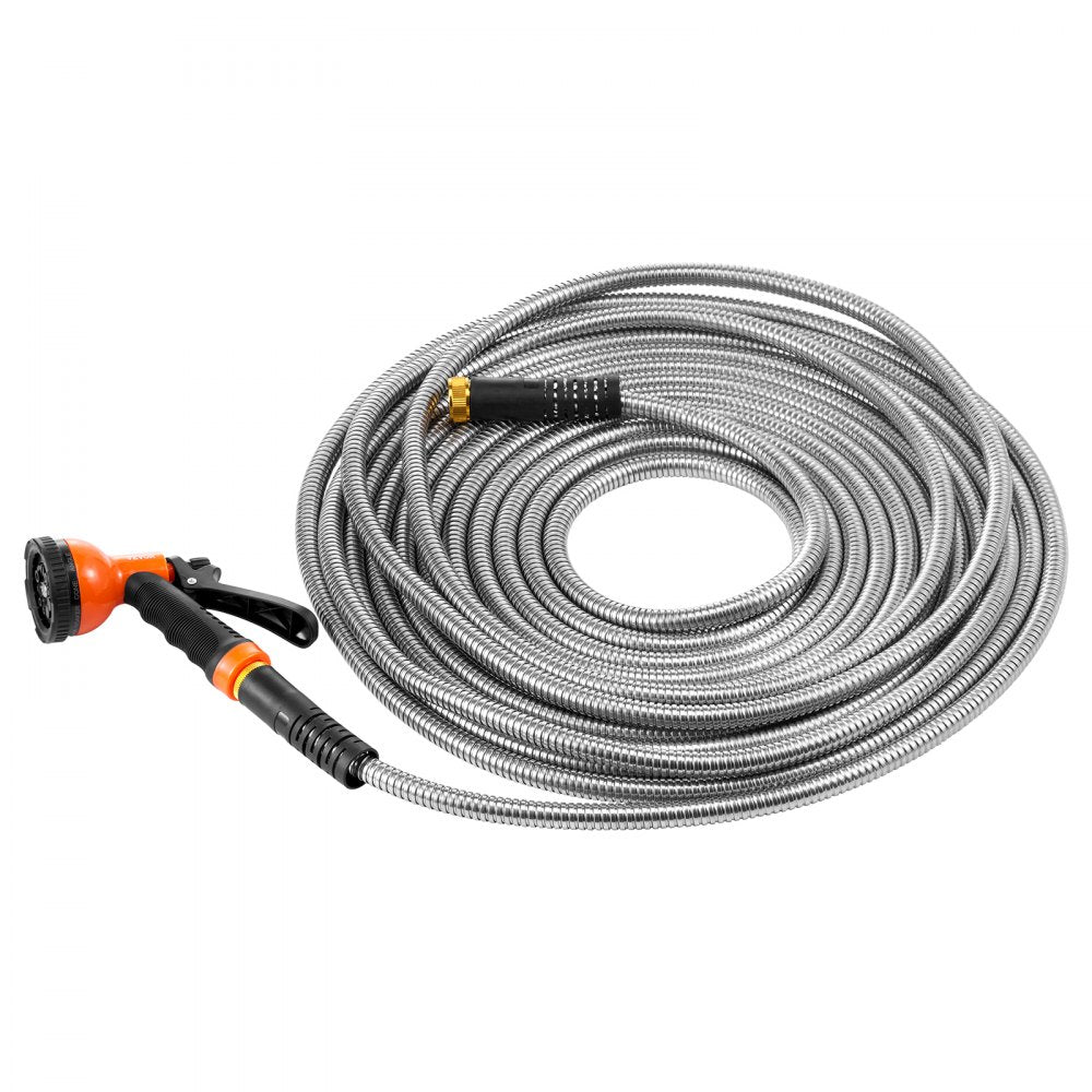VEVOR Metal Garden Hose 75 ft, Rust Proof Stainless Steel Water Hose, Heavy Duty Backyard Hose with 10 Function Nozzle, No-Kink & Flexible Water Pipe, Lightweight Metal Hose for Yard, Outdoor