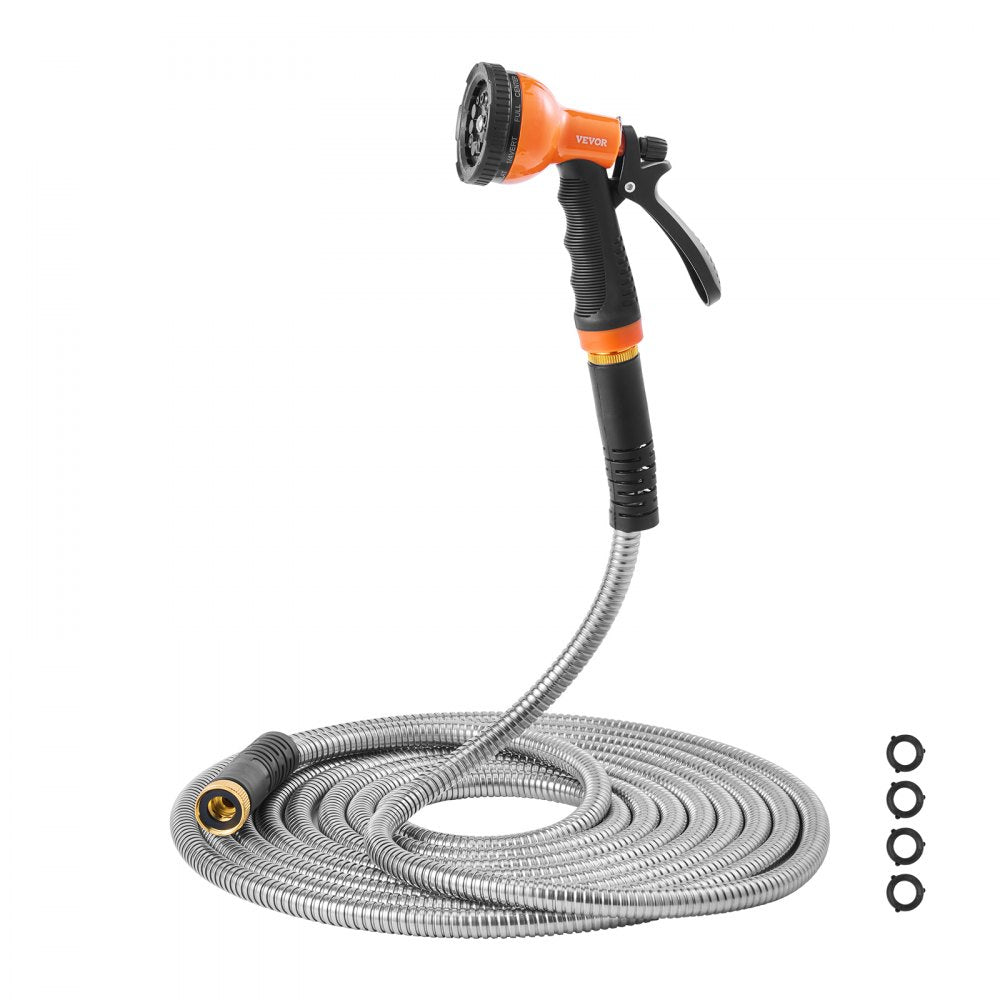 VEVOR Metal Garden Hose 75 ft, Rust Proof Stainless Steel Water Hose, Heavy Duty Backyard Hose with 10 Function Nozzle, No-Kink & Flexible Water Pipe, Lightweight Metal Hose for Yard, Outdoor
