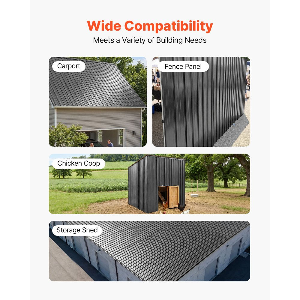 VEVOR Metal Roof Panels, 20Pcs 99 sq.ft. Galvanized Steel Roofing Panels, High Impact Corrugated Tin Gazebo Top with Screws, Gloves, Heavy Duty for Gazebos, Chicken Coop Sheds Stables Patio, Gray