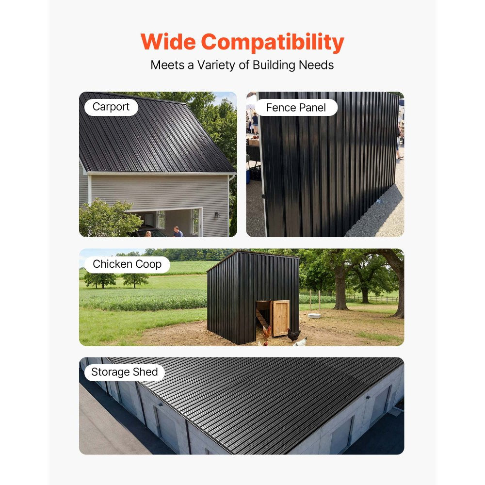 VEVOR Metal Roof Panels, 20Pcs 99 sq.ft. Galvanized Steel Roofing Panels, High Impact Corrugated Tin Gazebo Top with Screws, Gloves, Heavy Duty for Gazebos, Chicken Coop Sheds Stables Patio, Black