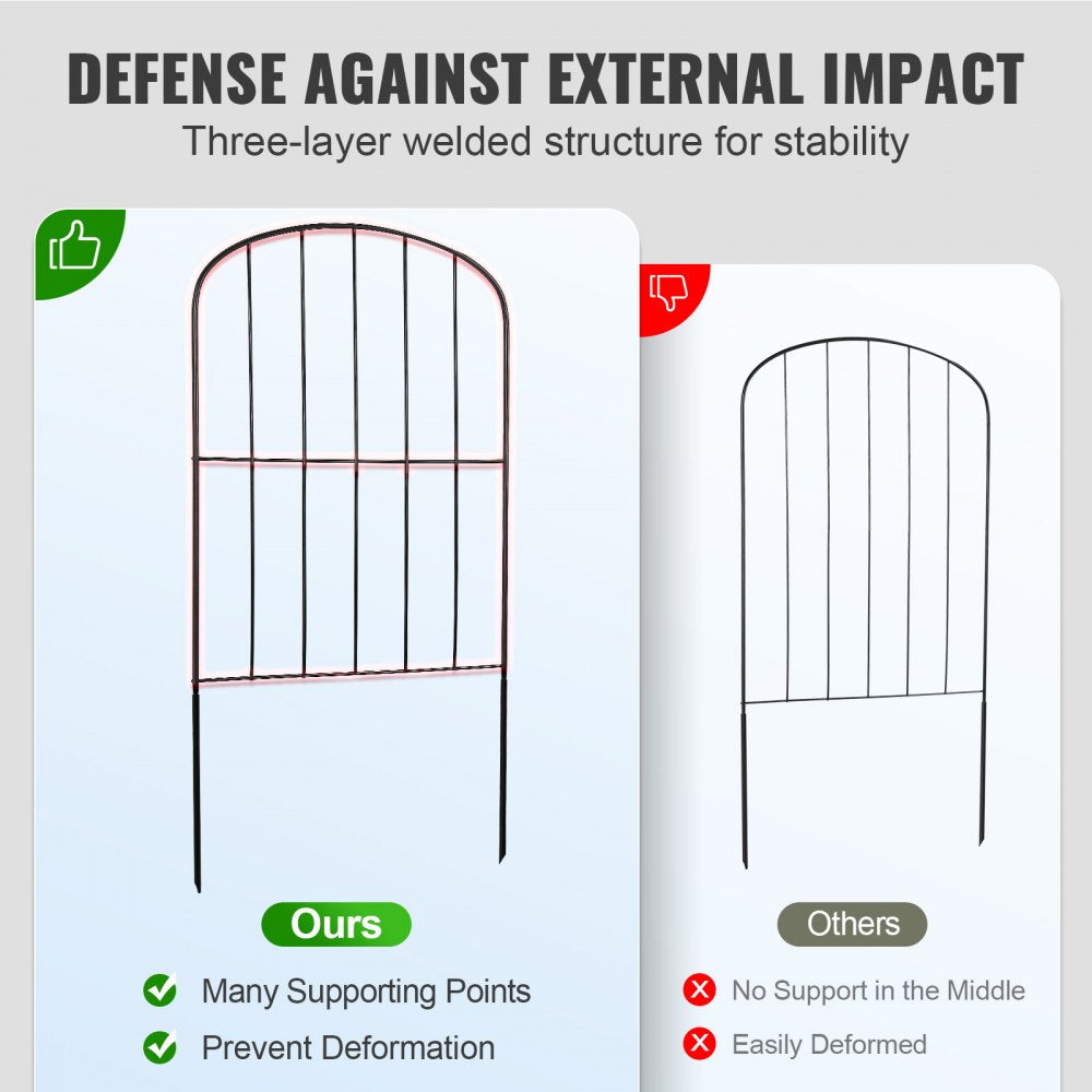 VEVOR Garden Fence, 24in(H) x30ft(L) Animal Barrier Fence, Underground Decorative Garden Fencing with 2 Inch Spike Spacing, Metal Dog Fence for the Yard and Outdoor Patio, 28 Pack