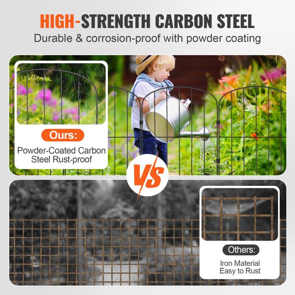 VEVOR Garden Fence, 24in(H) x11ft(L) Animal Barrier Fence, Underground Decorative Garden Fencing with 2 Inch Spike Spacing, Metal Dog Fence for the Yard and Outdoor Patio, 10 Pack