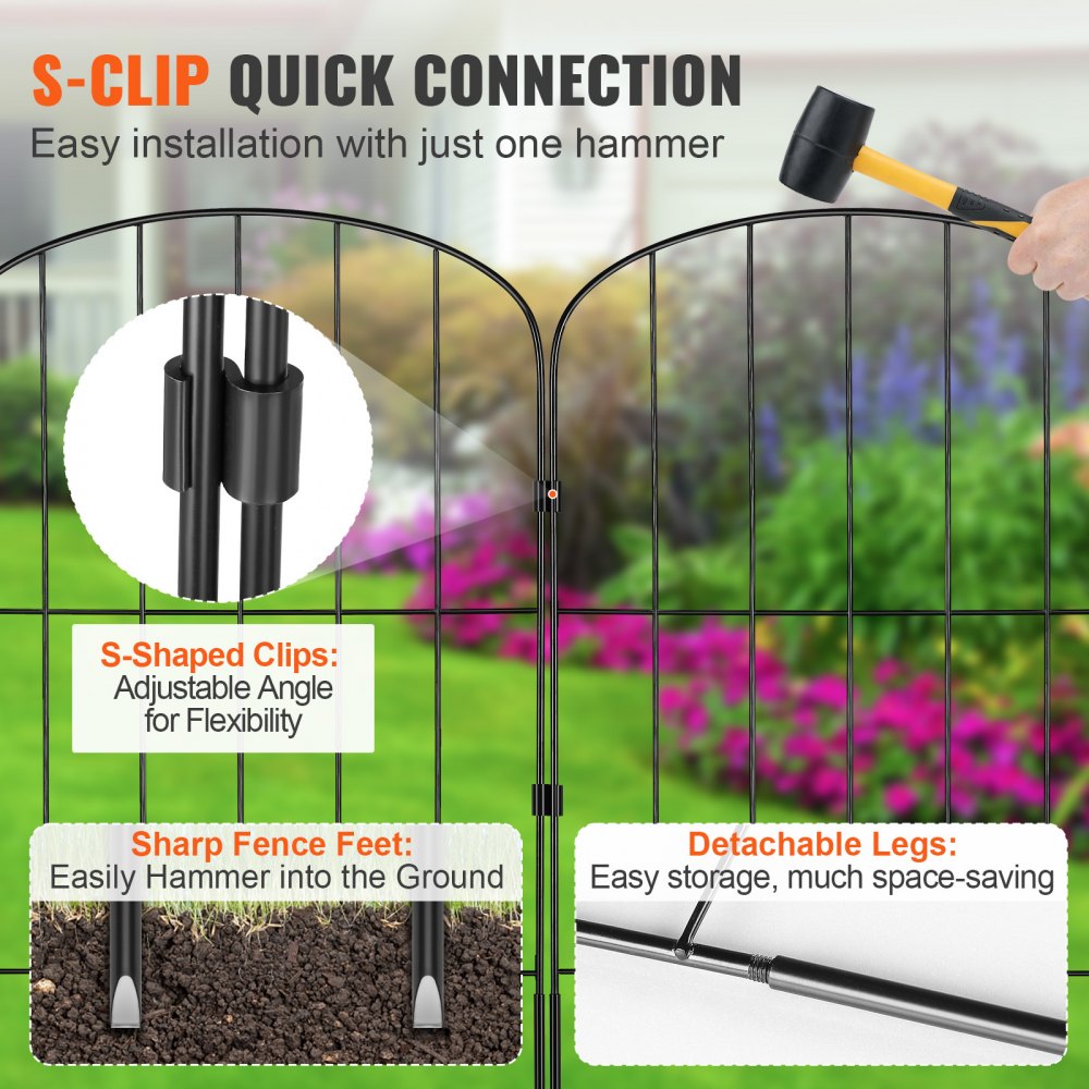 VEVOR Garden Fence, 24in(H) x11ft(L) Animal Barrier Fence, Underground Decorative Garden Fencing with 2 Inch Spike Spacing, Metal Dog Fence for the Yard and Outdoor Patio, 10 Pack