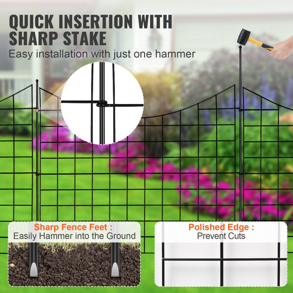 VEVOR Garden Fence, 36.6in(H) x29.5in(L) Animal Barrier Fence, Underground Decorative Garden Fencing with 2.5 Inch Spike Spacing, Metal Dog Fence for the Yard and Outdoor Patio, 5 Pack