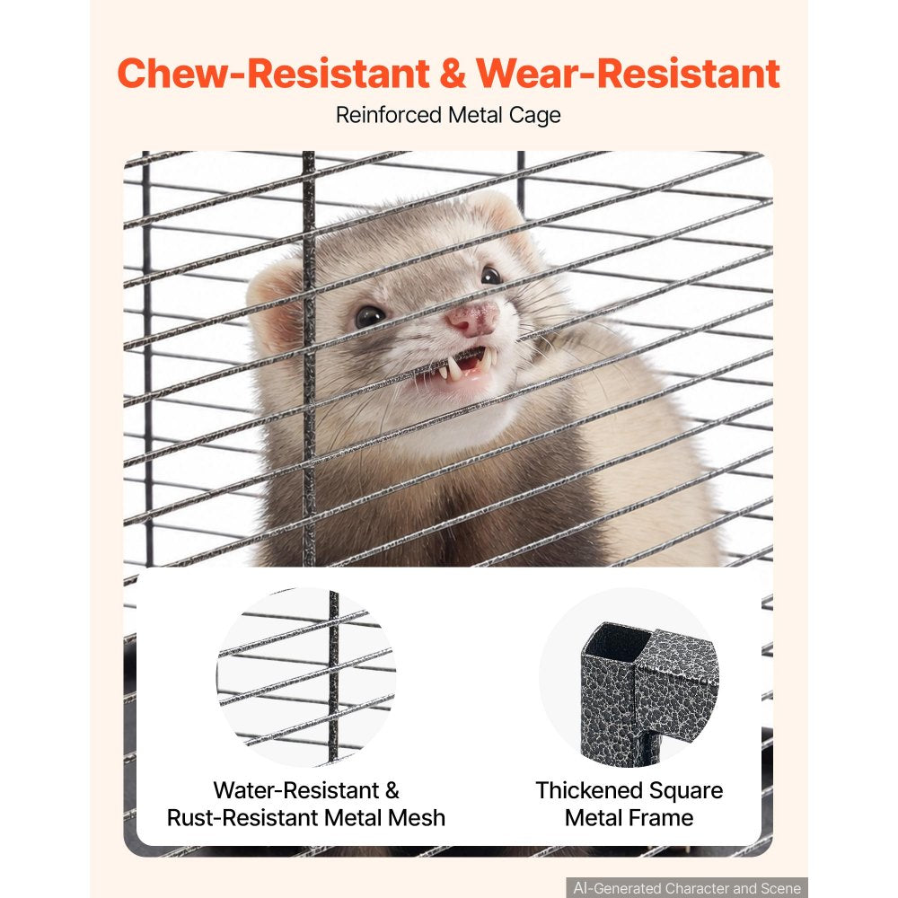 VEVOR Metal Small Animal Cage 52.4"H 6-Tier Rolling Ferret Cage On Wheels, 1" Wire Spacing Large Cages with Ramps, Platform, Tray & Doors for Ferrets, Chinchillas, Sugar Gliders, Small Cats & Rabbits