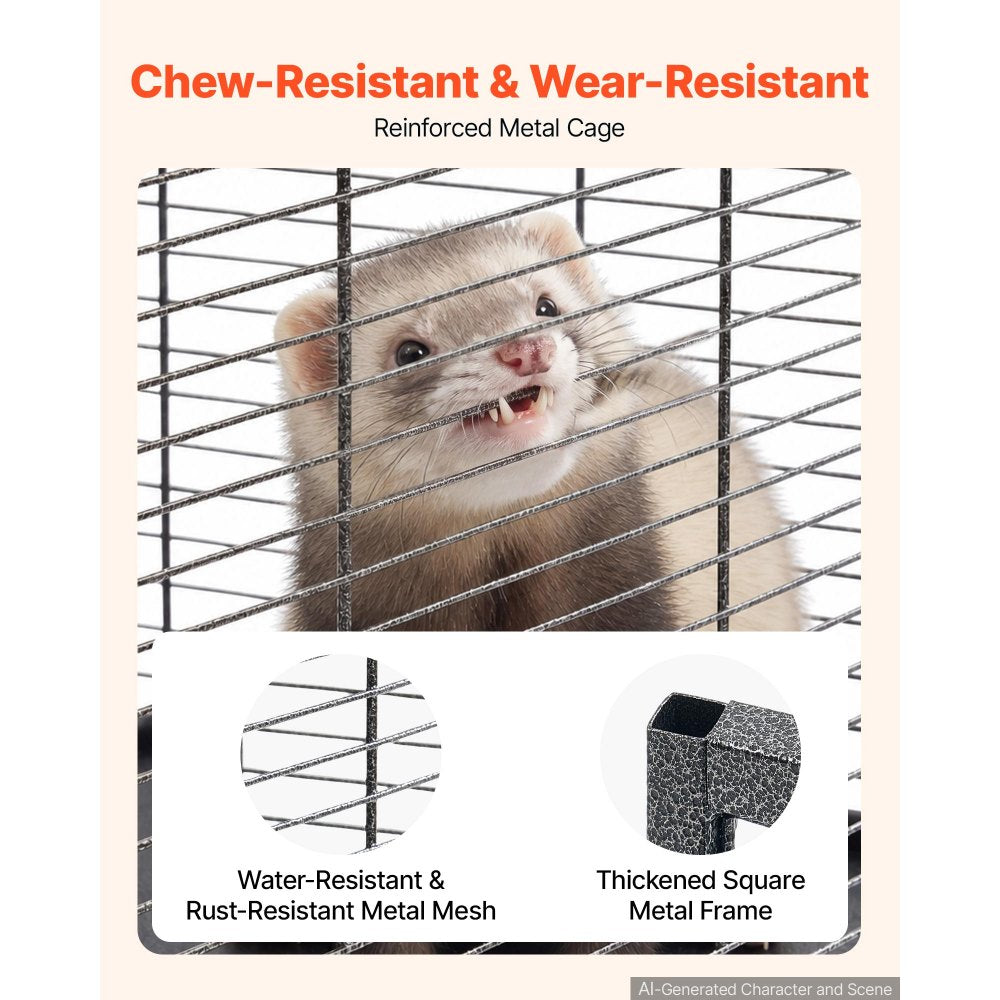 VEVOR Metal Small Animal Cage 50"H 5-Tier Rolling Ferret Cage On Wheels, 0.55" Wire Spacing Large Cages with Hammock, Ramps, Tray & Doors for Ferret, Chinchilla, Sugar Glider, Guinea Pig & Rabbit