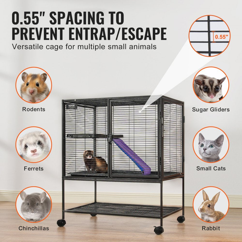 VEVOR 36" Rolling Metal Ferret Cage, Large 2-Tier Cage, Small Animal Cage with Ramps & Tray, Easy to Set up for Pet Rats, Hamster, Guinea Pig, Chinchilla, Squirrel, Hedgehogs, Bunny