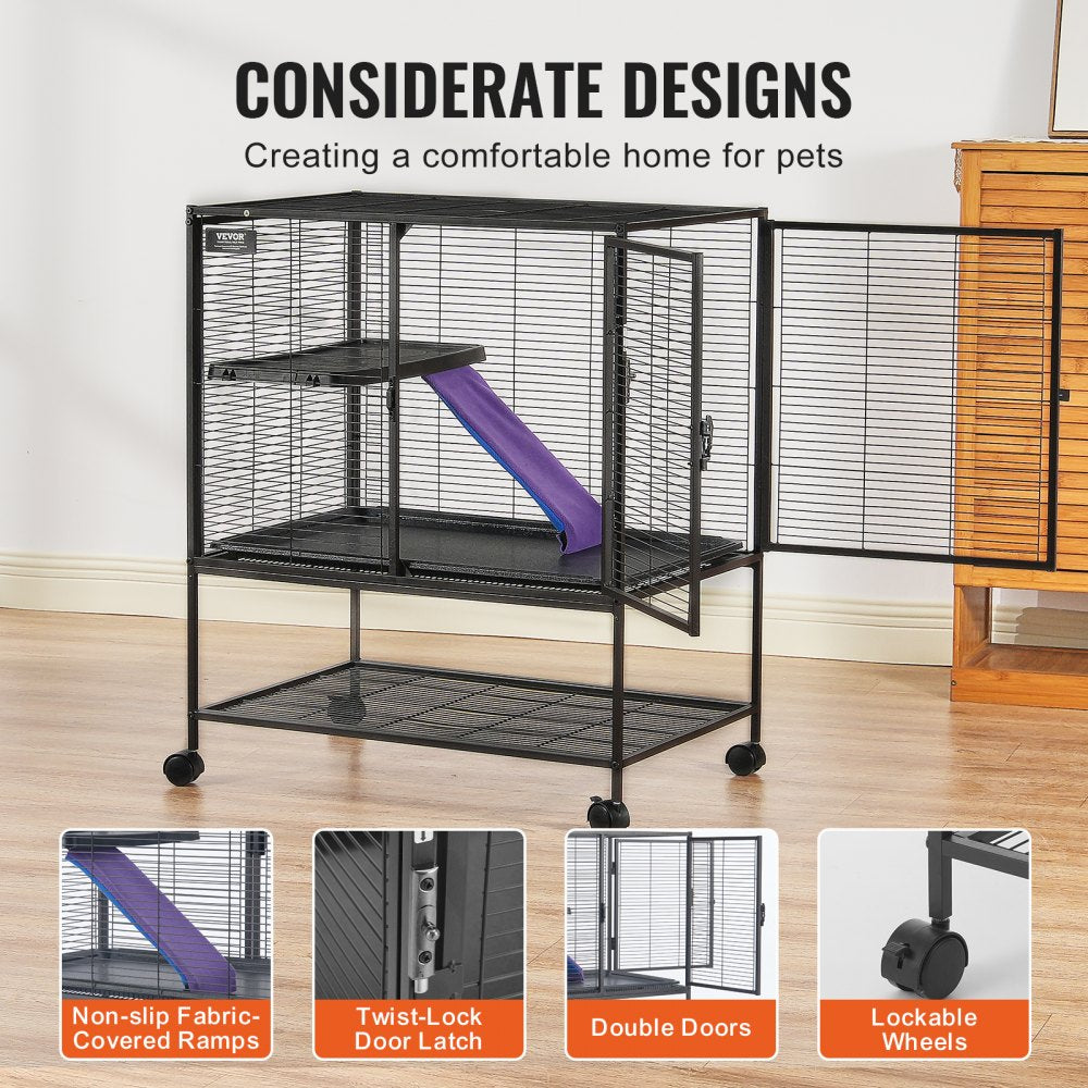 VEVOR 36" Rolling Metal Ferret Cage, Large 2-Tier Cage, Small Animal Cage with Ramps & Tray, Easy to Set up for Pet Rats, Hamster, Guinea Pig, Chinchilla, Squirrel, Hedgehogs, Bunny