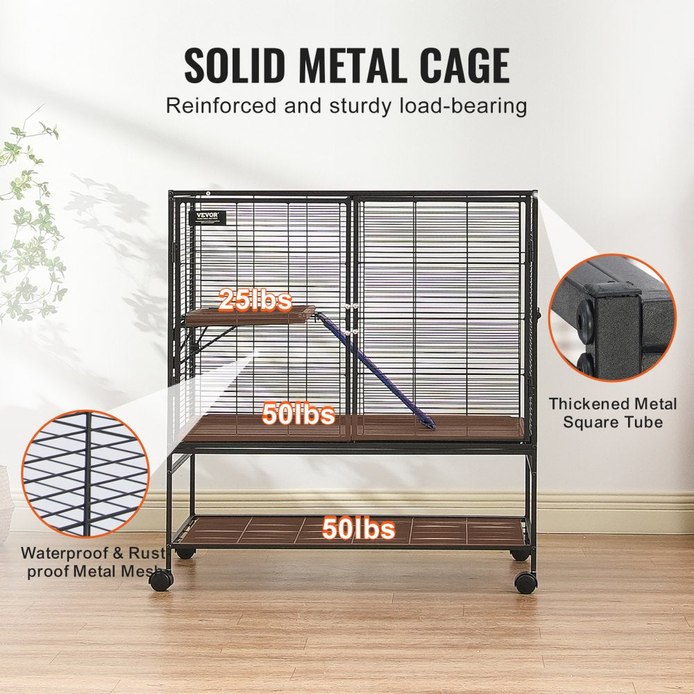 VEVOR 39" Rolling Metal Ferret Cage, Large 2-Tier Cage, Small Animal Cage with Ramps & Tray, Easy to Set up for Pet Rats, Hamster, Guinea Pig, Chinchilla, Squirrel, Hedgehogs, Bunny