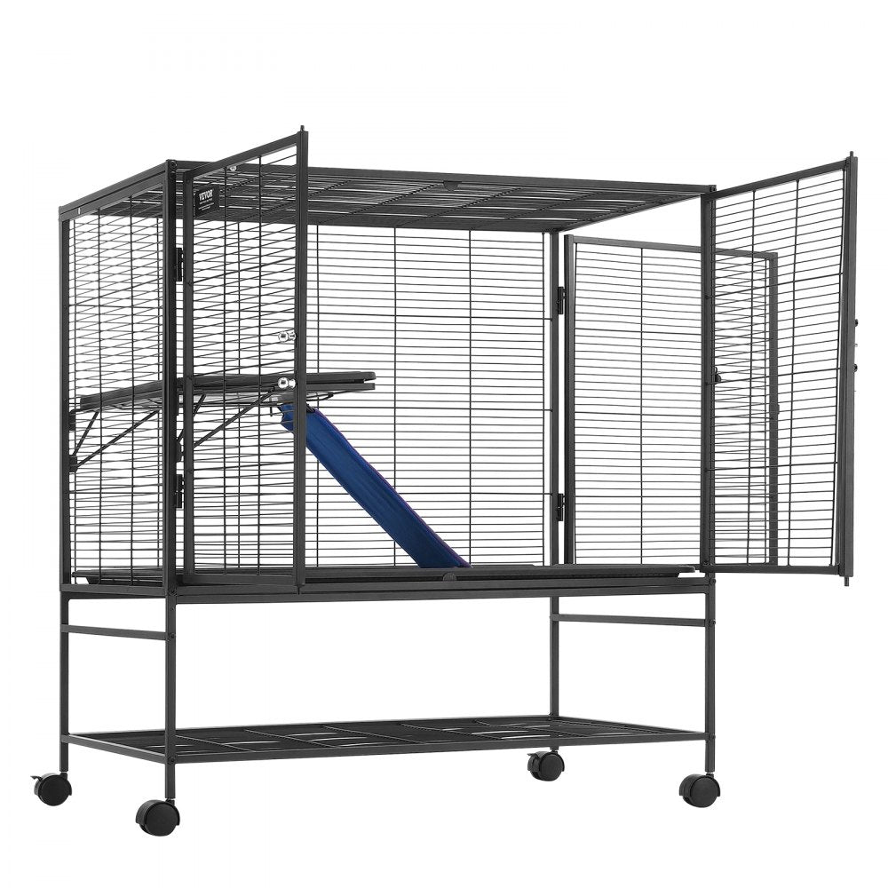 VEVOR 39" Rolling Metal Ferret Cage, Large 2-Tier Cage, Small Animal Cage with Ramps & Tray, Easy to Set up for Pet Rats, Hamster, Guinea Pig, Chinchilla, Squirrel, Hedgehogs, Bunny