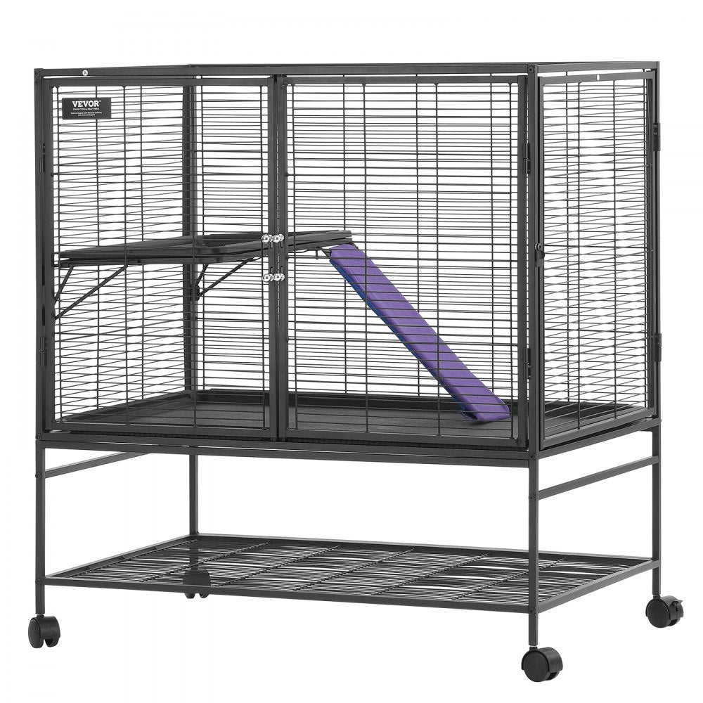 VEVOR 39" Rolling Metal Ferret Cage, Large 2-Tier Cage, Small Animal Cage with Ramps & Tray, Easy to Set up for Pet Rats, Hamster, Guinea Pig, Chinchilla, Squirrel, Hedgehogs, Bunny