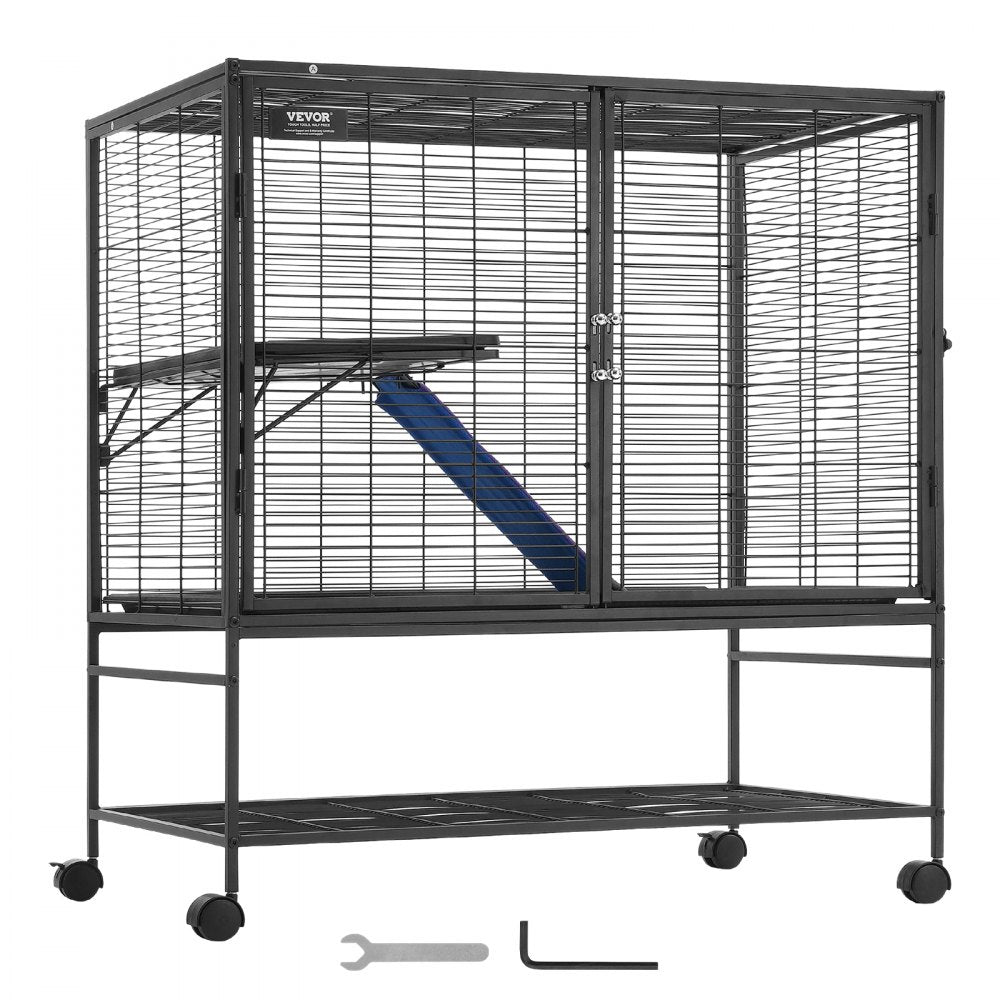 VEVOR 39" Rolling Metal Ferret Cage, Large 2-Tier Cage, Small Animal Cage with Ramps & Tray, Easy to Set up for Pet Rats, Hamster, Guinea Pig, Chinchilla, Squirrel, Hedgehogs, Bunny