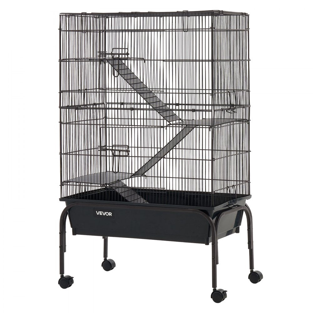 VEVOR Metal Small Animal Cage 39.8"H 3-Tier Rolling Ferret Cage On Wheels, 0.55" Wire Spacing Large Cages with Hammock, Ramps, Tray & Doors for Ferret, Chinchilla, Sugar Glider, Guinea Pig & Rabbit