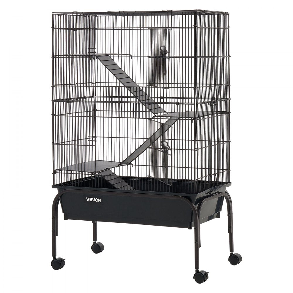 VEVOR Metal Small Animal Cage 39.8"H 3-Tier Rolling Ferret Cage On Wheels, 0.55" Wire Spacing Large Cages with Hammock, Ramps, Tray & Doors for Ferret, Chinchilla, Sugar Glider, Guinea Pig & Rabbit