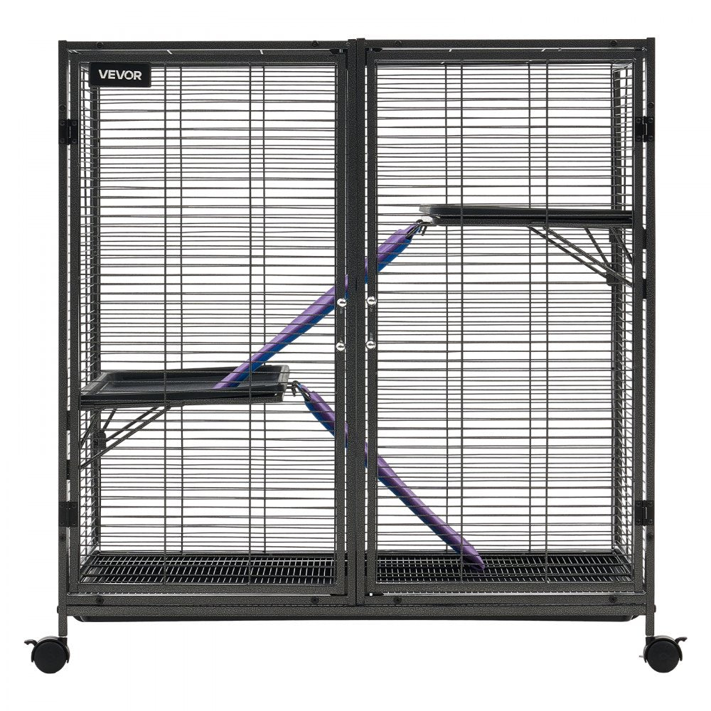 VEVOR Metal Small Animal Cage 37.8"H 3-Tier Rolling Ferret Cage On Wheels, 0.55" Wire Spacing Large Cages with Ramps, Platform, Tray & Doors for Ferret, Chinchilla, Sugar Glider, Guinea Pig & Rabbit