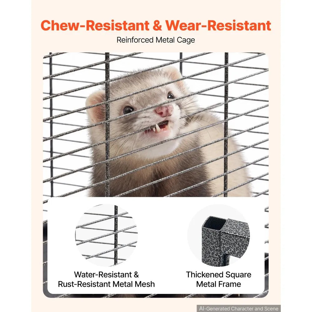 VEVOR Metal Small Animal Cage 58.7"H 6-Tier Rolling Ferret Cage On Wheels, 0.55" Wire Spacing Large Cages with Hammock, Ramps, Tray & Doors for Ferret, Chinchilla, Sugar Glider, Guinea Pig & Rabbit
