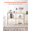 VEVOR 3-Tier Glass Console Table, Modern Rectangle Sofa Side Table with Tempered Glass Top and Iron Legs, Golden Consloe Desk with Anti-Tip Device for Living Room, Hallway, Entryway, Foyer, Golden