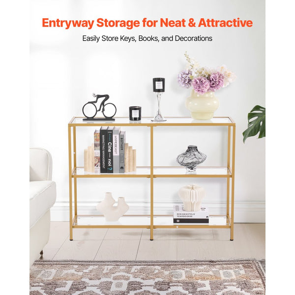 Vevor Console Table 3-Tier Tempered Glass Sofa Side Table Gold 39.4" N ...