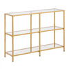 VEVOR 3-Tier Glass Console Table, Modern Rectangle Sofa Side Table with Tempered Glass Top and Iron Legs, Golden Consloe Desk with Anti-Tip Device for Living Room, Hallway, Entryway, Foyer, Golden