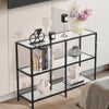 VEVOR 3-Tier Glass Console Table, Modern Rectangle Sofa Side Table with Tempered Glass Top and Iron Legs, Golden Consloe Desk with Anti-Tip Device for Living Room, Hallway, Entryway, Foyer, Black