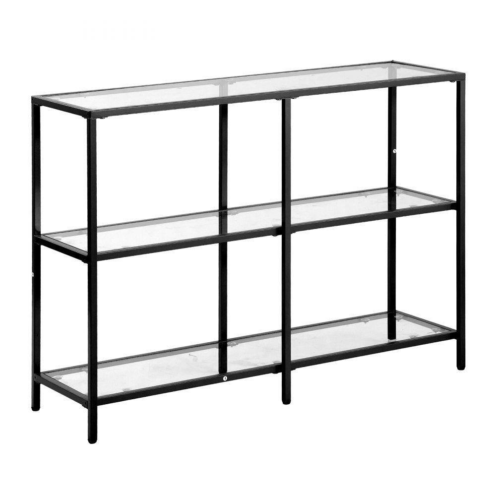 VEVOR 3-Tier Glass Console Table, Modern Rectangle Sofa Side Table with Tempered Glass Top and Iron Legs, Golden Consloe Desk with Anti-Tip Device for Living Room, Hallway, Entryway, Foyer, Black