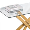 VEVOR Glass Coffee Table, Modern Rectangle Sofa Side Table with Tempered Glass Top & Iron Cross-Legs, Golden Geometric Consloe Desk with Adjustable Anti-slip Foot Pads for Living Room, Entryway, Foyer